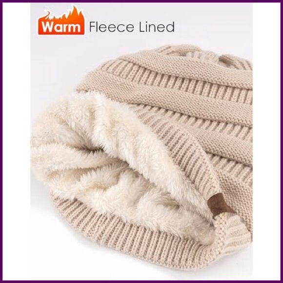 Fleece Lined Winter Set Beanie Scarf Gloves Headband 4-Piece - Picture 3 of 7